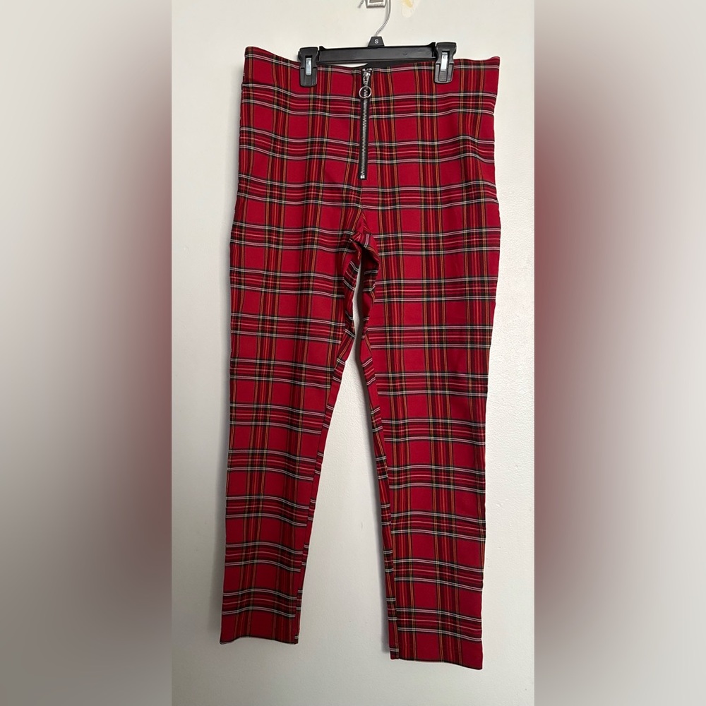Zara Basics  Red Tartan Women's Pants SZ XL